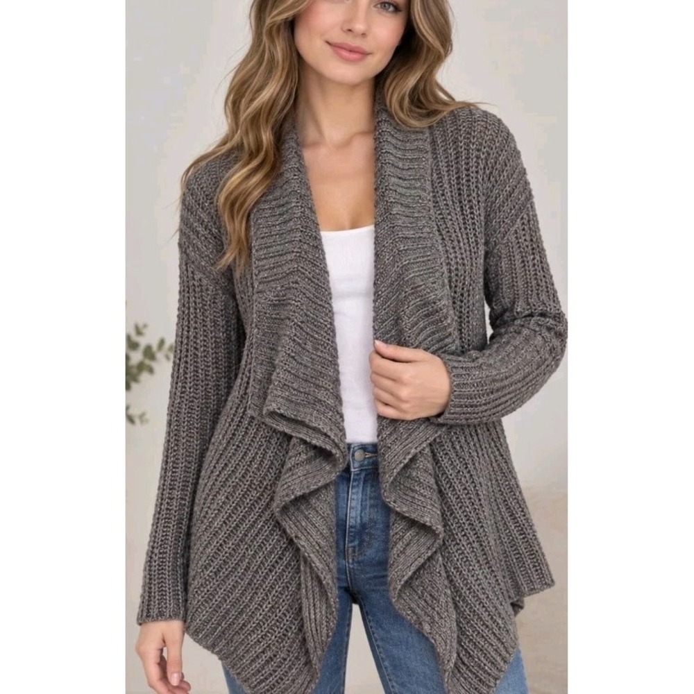 Saks Fifth Avenue Open Front Cardigan Copper Metallic Knit XS